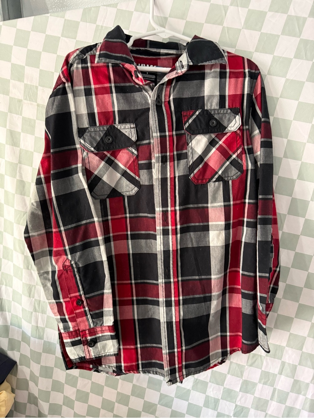 Tony Hawk Red Black White Plaid Button-Down Shirt